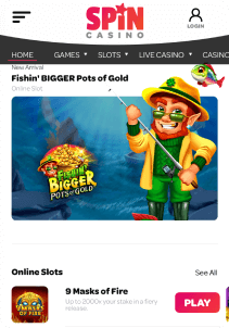 Spin Casino mobile screen home page