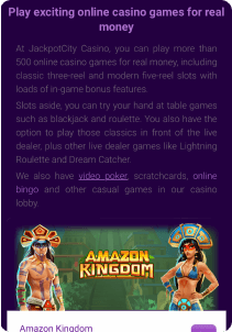 Jackpot City mobile screen reference
