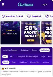 Casumo mobile screen live games