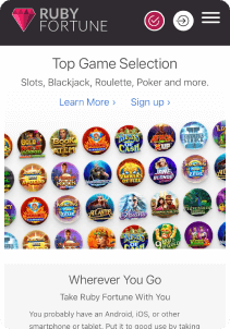 Ruby Fortune mobile screen top game