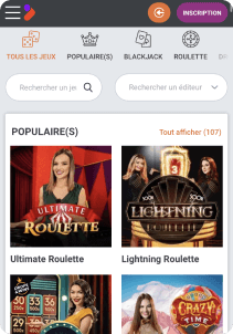 TonyBet mobile screen live games