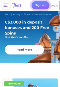 Tsars mobile screen promotions bonus