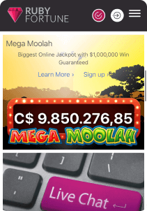 Ruby Fortune mobile screen jackpot