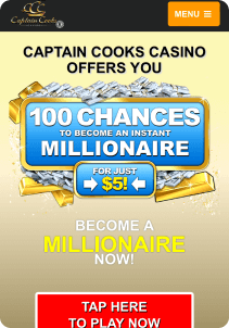 Captain Cooks mobile screen welcome bonus
