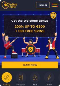 Rolling Slots mobile screen welcome bonus