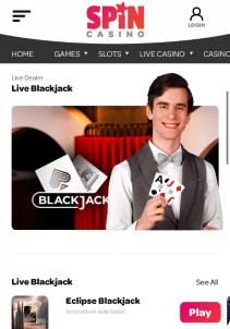 Spin Casino mobile screen live casino