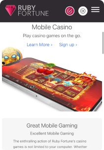 Ruby Fortune mobile screen info