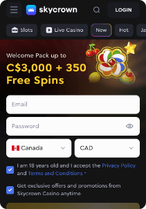 SkyCrown mobile screen welcome bonus