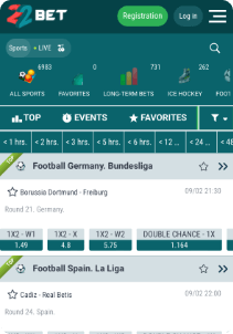 22Bet Casino mobile screen sports games