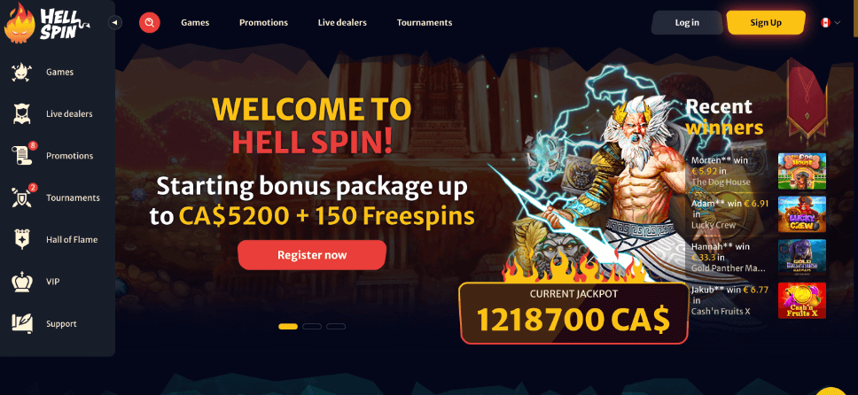 HellSpin screen