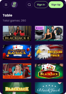 Ready Casino mobile screen table games