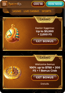 Amunra mobile screen promotions bonus