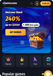 Winshark mobile screen welcome bonus