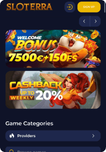 Sloterra mobile screen welcome bonus