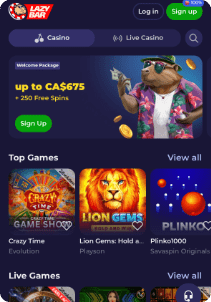 Kinbet Casino mobile screen main page