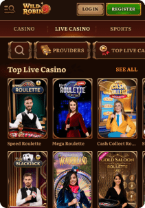 Wild Robin casino screen live games