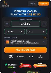 Cosmicslot casino screen main page