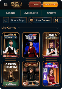 MonsterWin casino screen live games