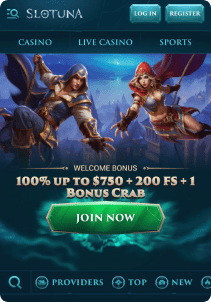 Slotuna Casino Mob Screen main page