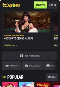 AvoCasino Mob Screen main page