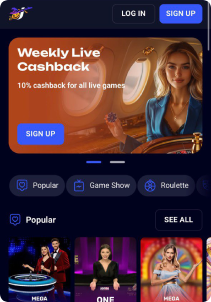 Jet4Bet Casino Mob Screen liive games