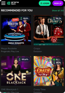 GranaWin Casino Mob Screen live games