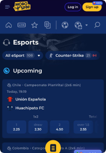 Moro Casino Mob Screen sports
