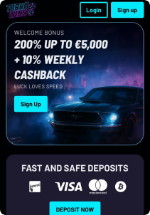 TurboWin Casino Mob Screen main page