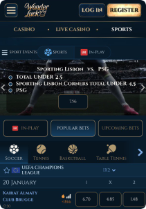 WonderLuck Casino Mob Screen sports games