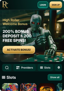 RX Casino Mob Screen main page