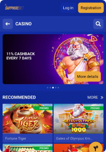 Sapphire Casino Mob Screen slots games