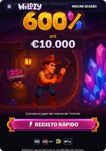 Wildzy Casino Mob Screen home page