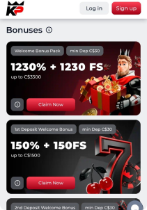 KingPari Casino Mob Screen bonus promotions