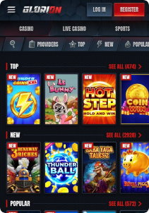 Glorion Casino Mob Screen slots games