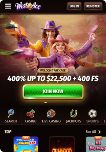 Westace Casino Mob Screen main page