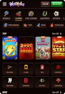 Westace Casino Mob Screen slots games