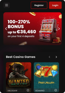 Chipstars.bet Casino Mob Screen main page