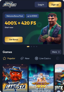 GanGsta Casino mobile screen welcome bonus