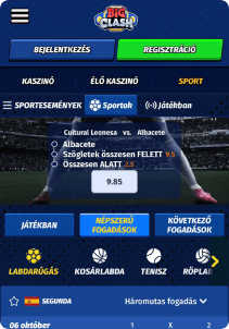BiGClash Casino mobile screen sports