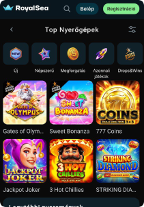 RoyalSea Casino mobile screen slots games