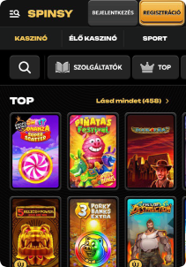Spinsy Casino mobile screen slots games