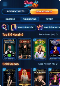 DudeSpin Casino mobile screen livee games
