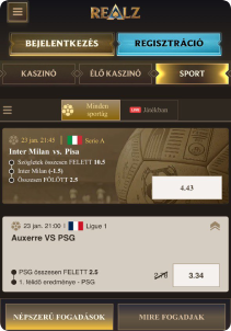 Realz Casino mobile screen sports