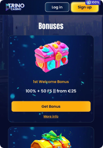 Trino Casino mobile screen bonuses