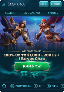 Slotuna casino mob screen 1 mane page