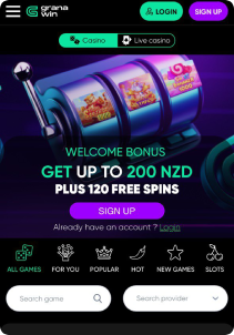 Granawin casino mob screen main page