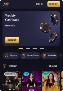 RollXo casino mob screen live games