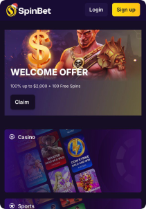 SpinBet casino mob screen main page