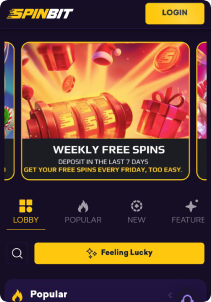SpinBit casino mob screen main page