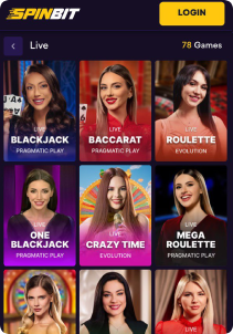 SpinBit casino mob screen live games